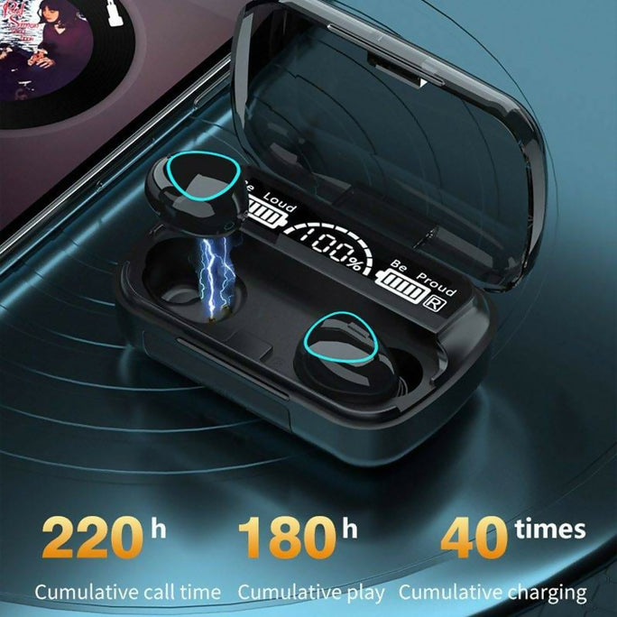 Original M10 TWS Bluetooth Earbuds Wireless Earphones, Bluetooth 5.1 Headphones, Hi-Fi Stereo Sound, 9D Noise Reduction, IPX7 Waterproof Headset with Large Capacity 3500mAh LED Display Charging Case/Powerbank & Mic Connectivity: