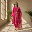 3 Pieces Unstitched Katan Silk Plain Shirt & Trouser With Organza Lining Dupatta For Womens & Girls