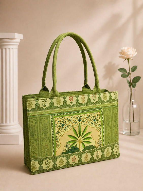 Luxury Ethnic Block Print Tote Bag for Women - Large Fabric Shoulder Bag for Shopping, Office & Travel