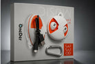 OneDer 338 Wireless Earbuds Bluetooth Headphones Mini Portable Charging Case with Carabiner Clip – White & Orange