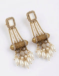 Elegant Turkish Manjus Long Drop Earrings for Women - Traditional Antique Style Filigree Hanging Earrings with Pearl Accents