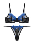 Sajiero Non Padded Bra Set - Midnight Sapphire - Black