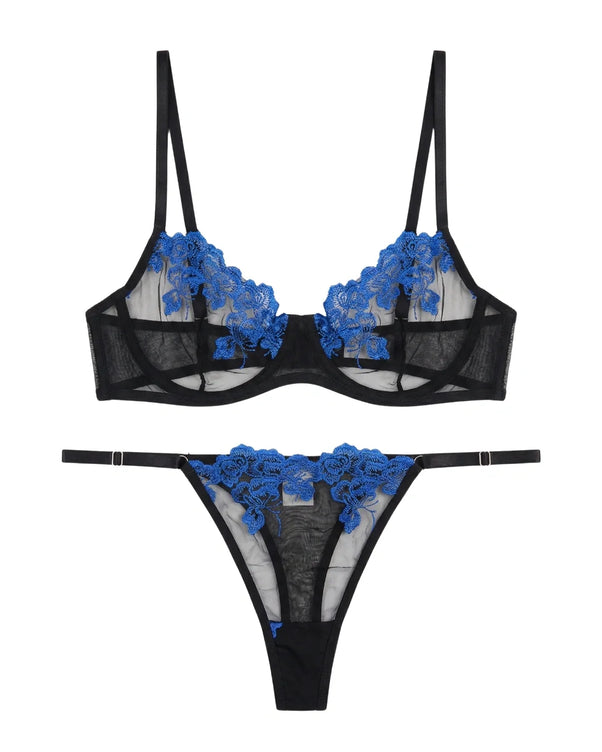Sajiero Non Padded Bra Set - Midnight Sapphire - Black