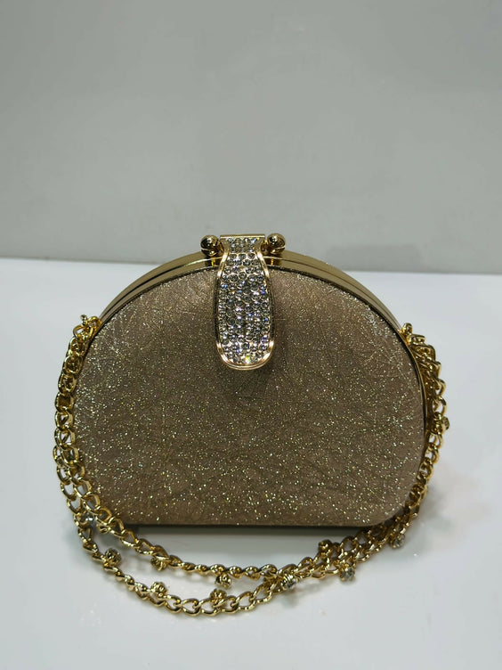 Sparkly Rhinestone Clasp Mini Hardcase Shoulder Bag for Women - Elegant Chain Strap Evening Party Purse