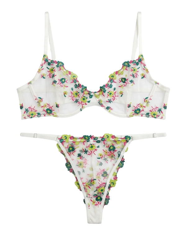 Sajiero Non Padded Bra Set - Noir Rose - White