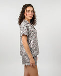 Sajiero Silk PJ Set with Scrunchies - Snow Leopard