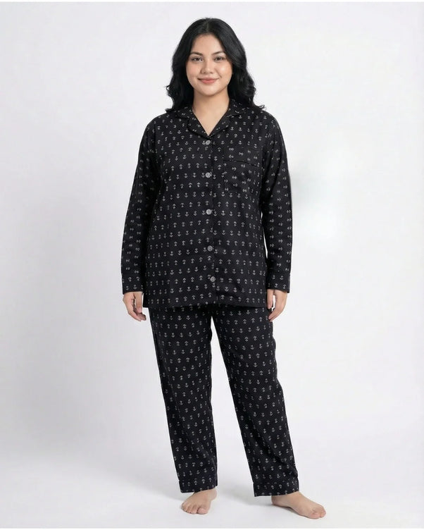 Sajiero Linen Pajama Suit - Black Tulip