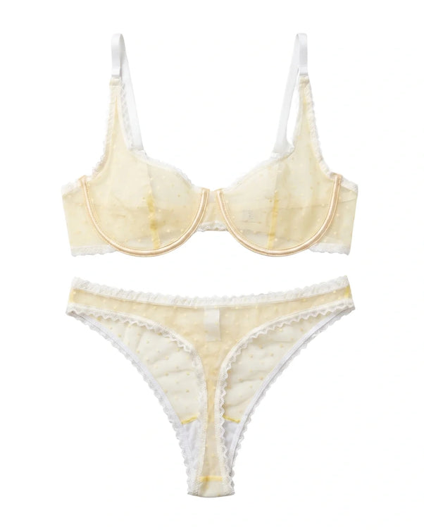 Sajiero Non Padded Underwired Bra Set - Dot Mesh
