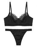 Sajiero Non Padded Underwired Bra Set - Lace Trim