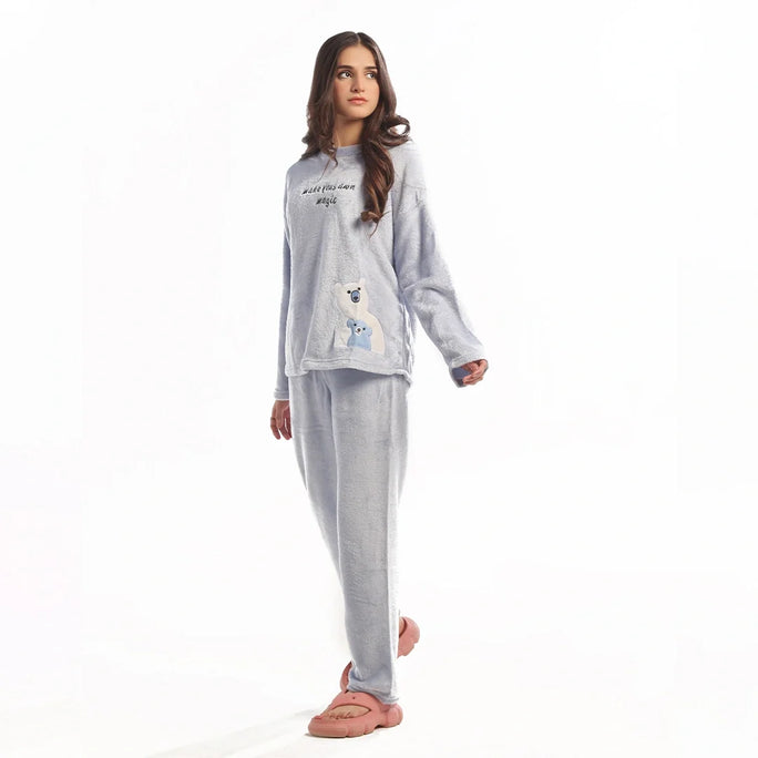 Sajiero Fleece Pajama Suit Baby BlueTeddy