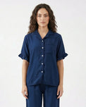 Sajiero Half Sleeves PJ Set - Linen Comfort - Dark Blue