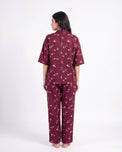Sajiero Linen Oversized PJ Set - Floral Breeze - Maroon