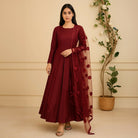 Unstitched 3 Piece Collection Katan Silk Plain Shirt & Trouser With Net Dupatta For Women Dress for women