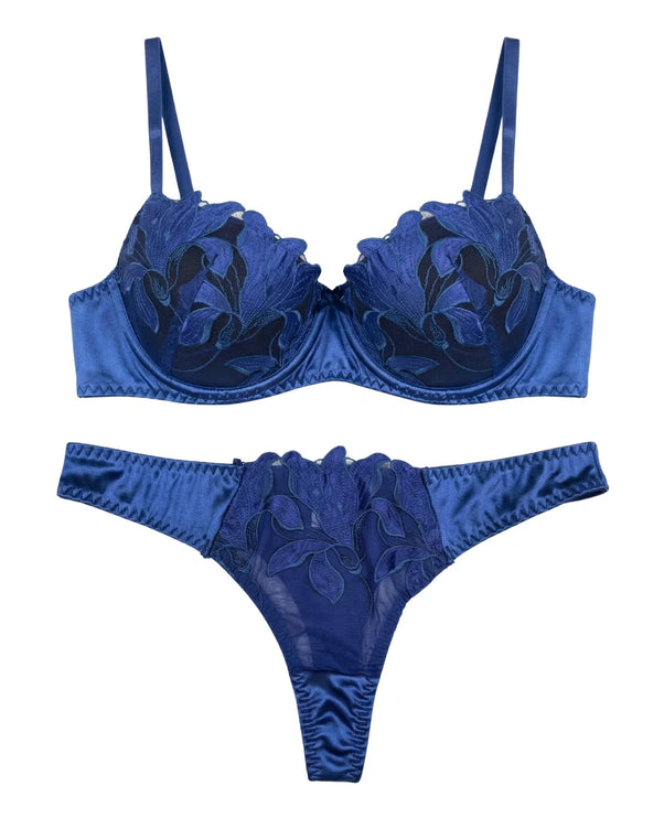 Sajiero Padded Bra Set - Sapphire Bloom - Blue