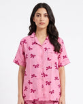 Sajiero Linen Pajama Suit - Bow Blush