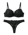 Sajiero Padded Bra Set - Sapphire Bloom - Black