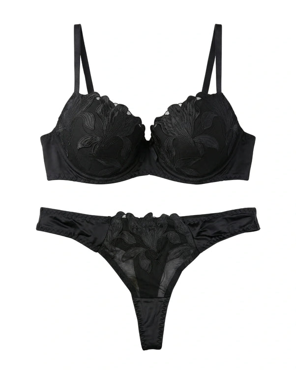 Sajiero Padded Bra Set - Sapphire Bloom - Black