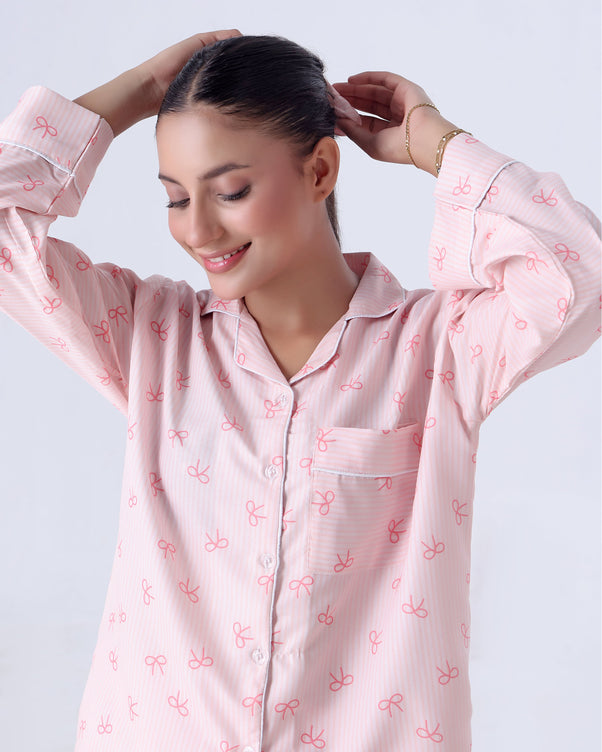 Sajiero Summer Pajama Suit - Pink Bow