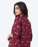 Sajiero Linen Oversized PJ Set - Floral Breeze - Maroon