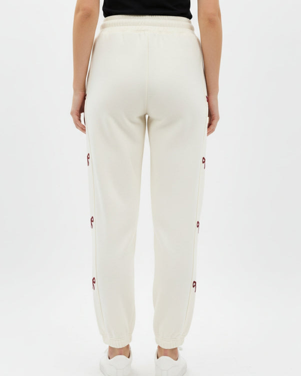 Sajiero Fleece Trouser -Bow Print - Off White
