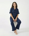 Sajiero Half Sleeves PJ Set - Linen Comfort - Dark Blue