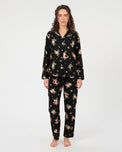 Sajiero Linen Pajama Suit - Black Floral