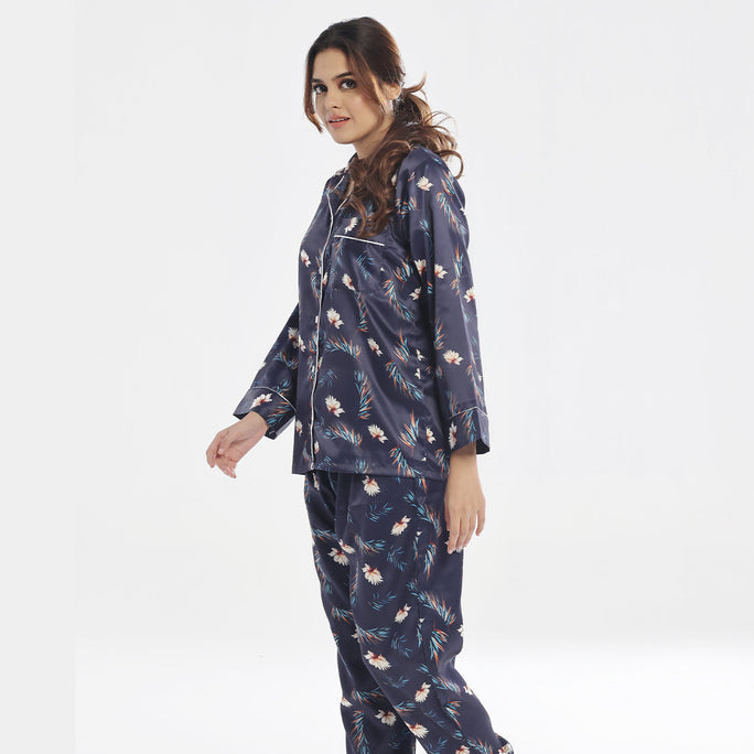 Sajiero Silk Pajama Suit with Scrunchie - Bloom Haven