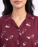 Sajiero Linen Oversized PJ Set - Floral Breeze - Maroon