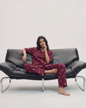 Sajiero Linen Oversized PJ Set - Floral Breeze - Maroon