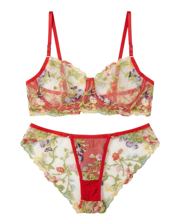Sajiero Non Padded Bra Set - Fiora - Red