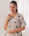 Sajiero Silk Pajama Suit with Scrunchie - Lily Mist