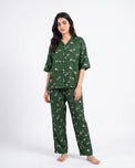 Sajiero Linen Oversized PJ Set - Floral Breeze - Green