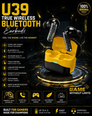 ORIGINAL U39 Gaming Earbuds Bluetooth 5.3 Wireless Headphones - Low Latency True Wireless TWS - Deep Bass Sound, 5H Battery, Touch Control, Sweatproof Earphones With Mic Works With All Devices