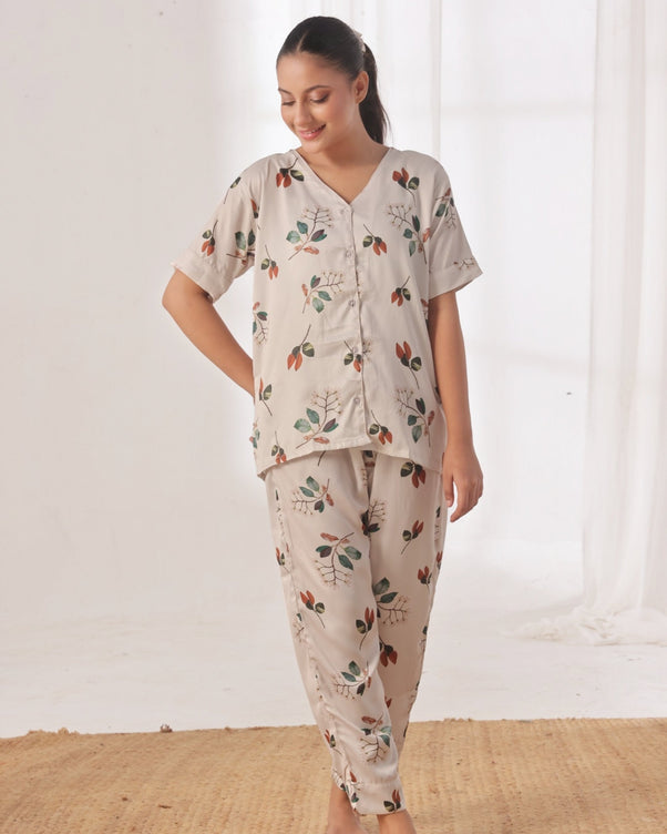Sajiero Silk Pajama Suit with Scrunchie - Lily Mist