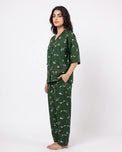 Sajiero Linen Oversized PJ Set - Floral Breeze - Green