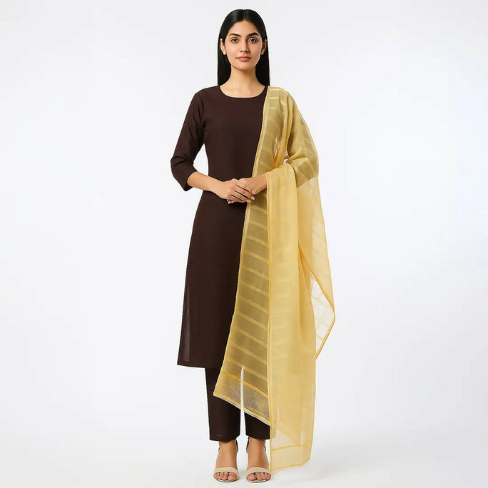 3 Pieces Unstitched Katan Silk Plain Shirt & Trouser With Organza Lining Dupatta For Womens & Girls