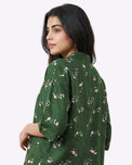 Sajiero Linen Oversized PJ Set - Floral Breeze - Green