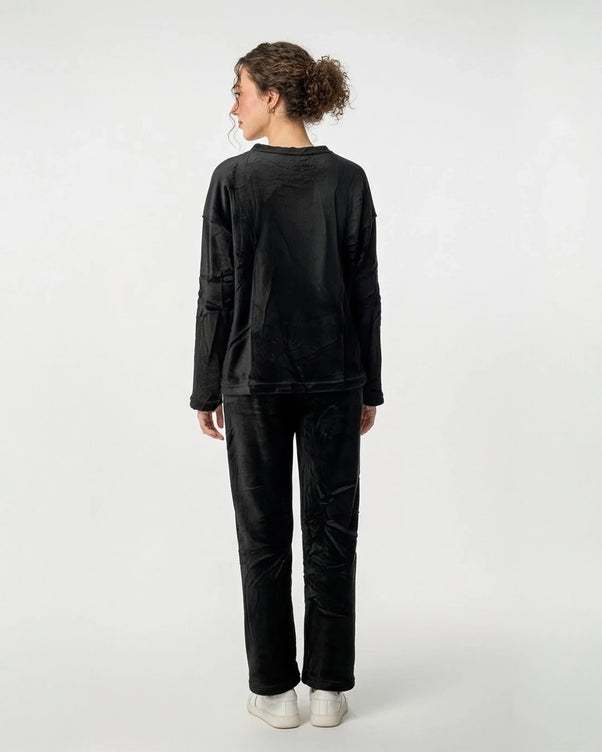 Sajiero Fleece Pajama Suit Bear - Black
