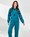 Sajiero Fleece Pajama Set -Heart Cozy - Sea Green