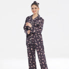 Sajiero Silk Pajama Suit  with Scrunchie - Dark Fleur