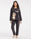 Sajiero Fleece Long Sleeve Pajama Suit Dark Grey