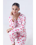 Sajiero Silk Pajama Suit with Scrunchie - Lush Lips