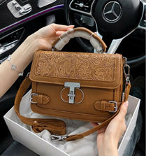 Trendy Leather Crossbody Shoulder Handbag for Women - Classic Lock Accent Top Handle Purse