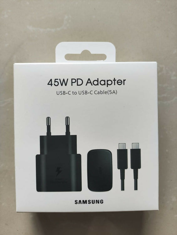 Original Samsung 45W Super Fast Charger with USB-C to USB-C Cable | PD Power Adapter for Galaxy Note, S Series, Z Fold/Flip | Genuine Type C Wall Charger