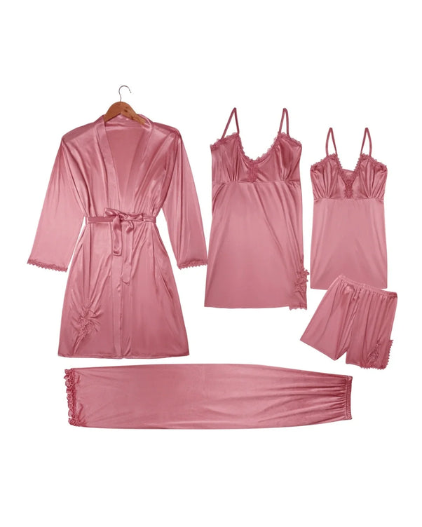 Sajiero Royal Bridal Silk 5pcs Nightgown set