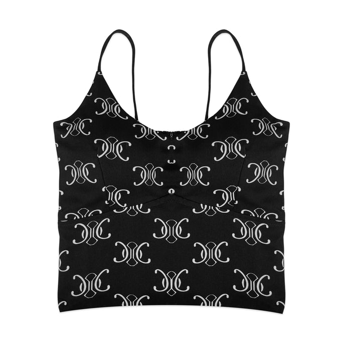 Black tank top with white pattern on a white background