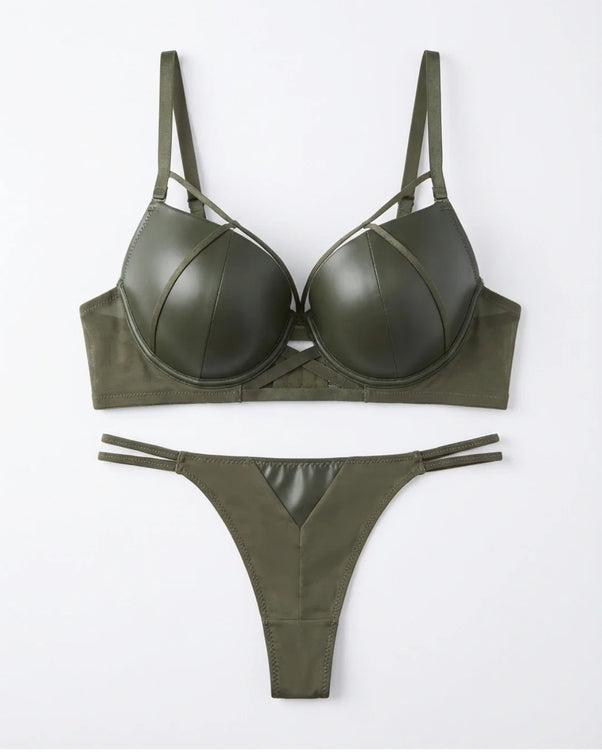 Sajiero Padded Bra Set - Leather Fit - Green