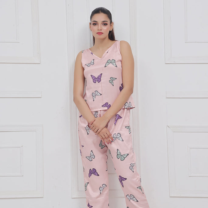 Sajiero Silk Sleeveless Pj Suit - Dreamy Butterfly
