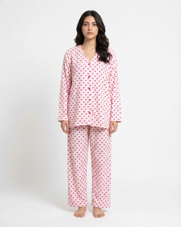 Sajiero Summer Crinkled Pajama Suit - Love Checks
