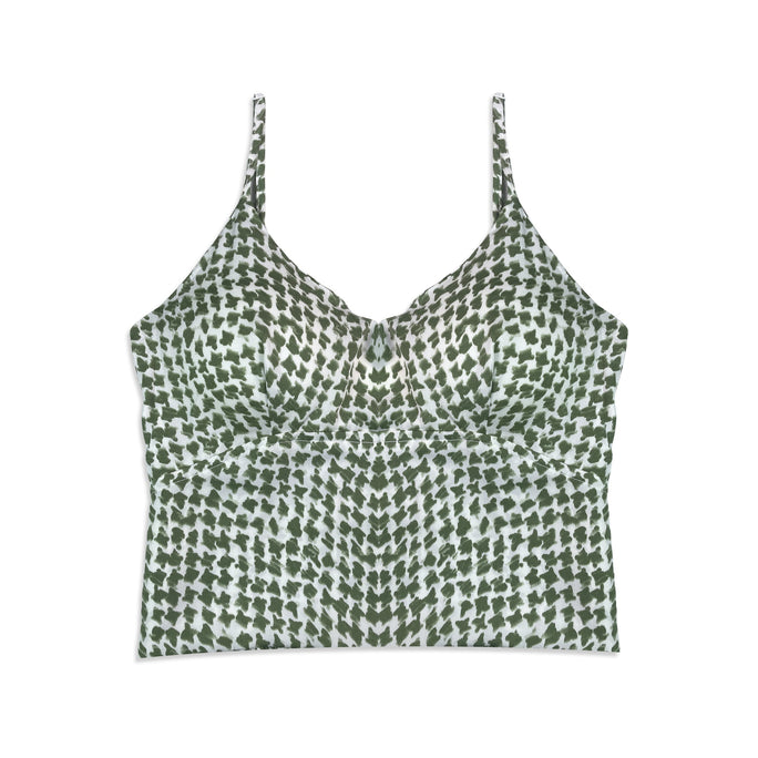 Green patterned tank top on a white background